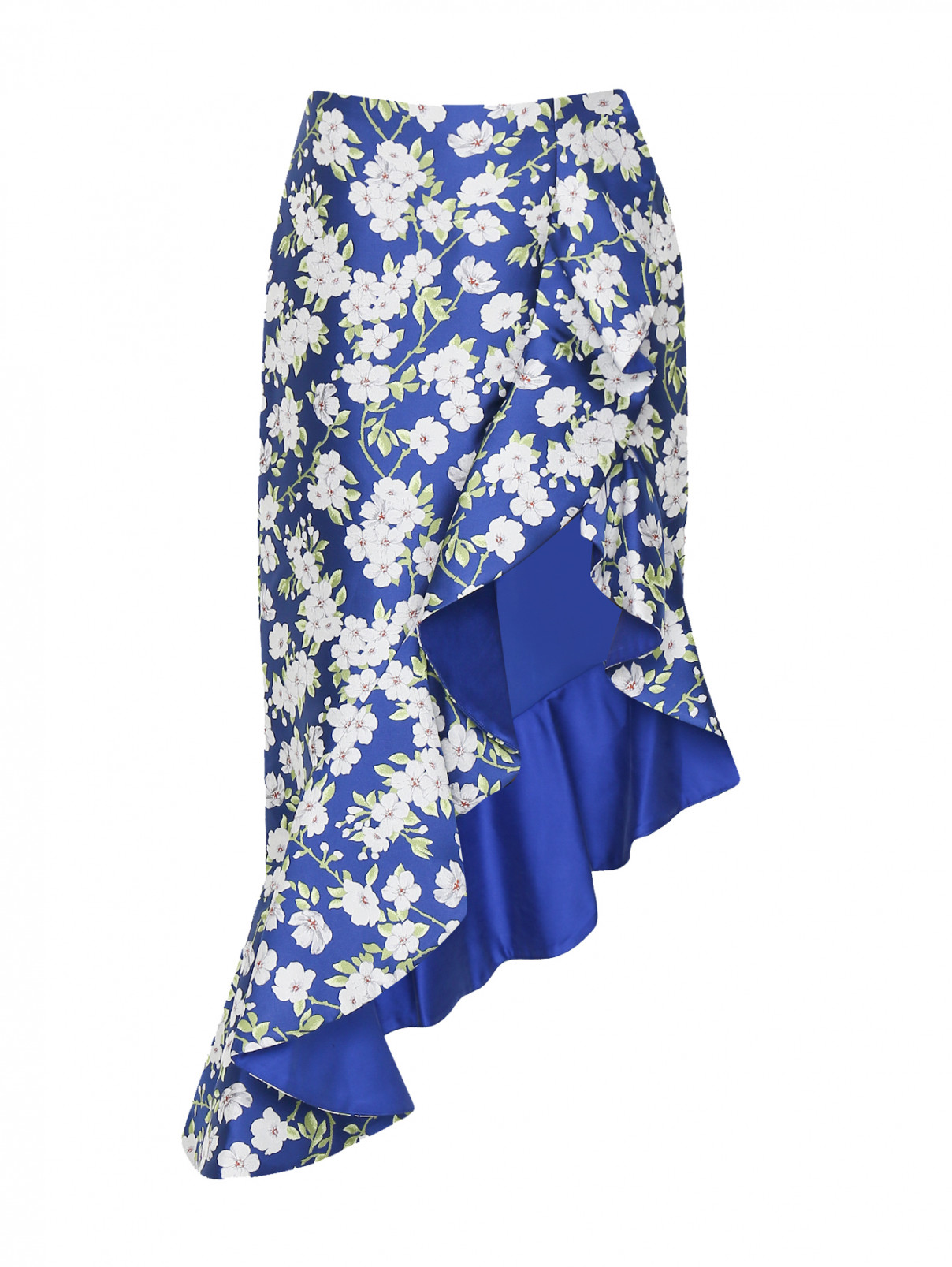 Юбка асимметричного кроя с цветочным узором Alice+Olivia  –  Общий вид  – Цвет:  Синий