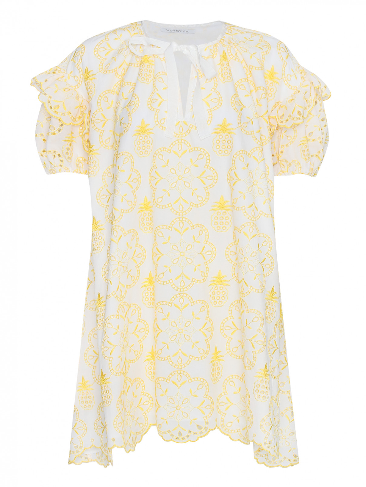 Платье из хлопка с узором Vivetta  –  Общий вид  – Цвет:  Белый