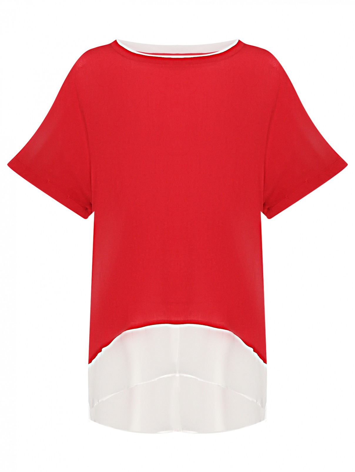 Блуза свободного кроя с контрастной отделкой Elena Miro  –  Общий вид  – Цвет:  Красный