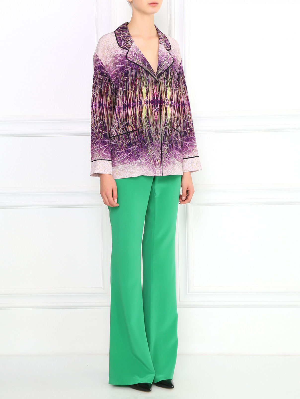 Свободные брюки из шелка Kira Plastinina  –  Модель Общий вид  – Цвет:  Зеленый