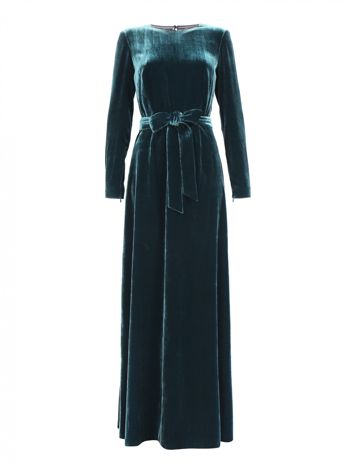 Платье-макси из бархата с поясом и вырезом на спине A La Russe  –  Общий вид  – Цвет:  Зеленый