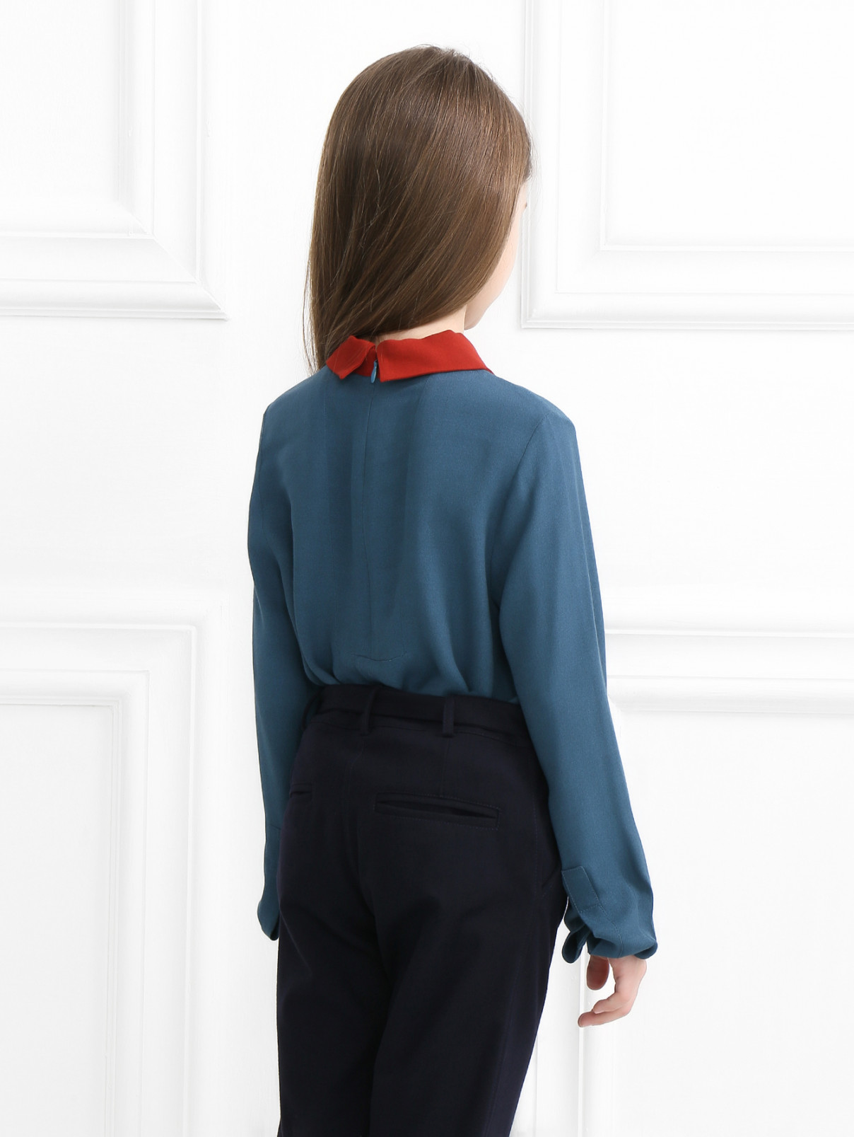 Блуза из крепа с контрастным воротником Marni  –  МодельВерхНиз1  – Цвет:  Синий