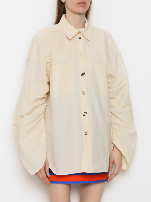Рубашка из хлопка и нейлона с карманами - МодельВерхНиз