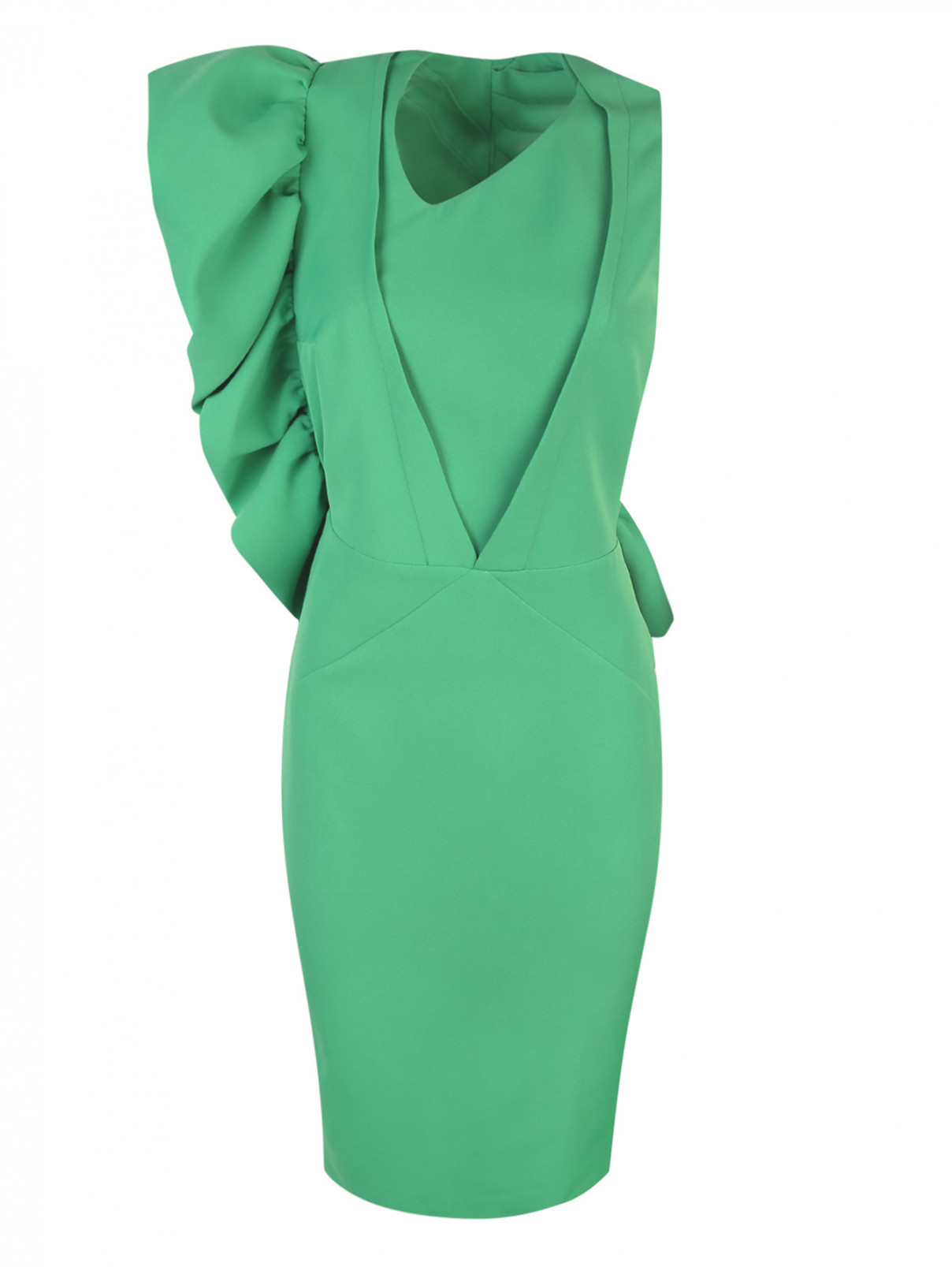 Платье ассиметричного кроя с воланом Rhea Costa  –  Общий вид  – Цвет:  Зеленый