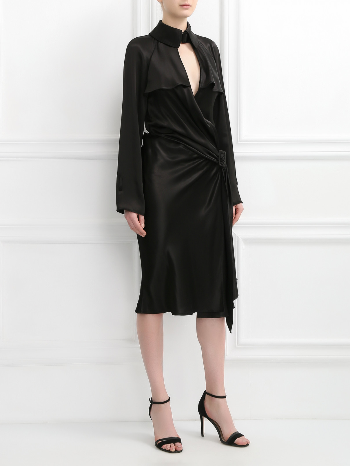 Платье-миди с запахом Jean Paul Gaultier  –  Модель Общий вид  – Цвет:  Черный