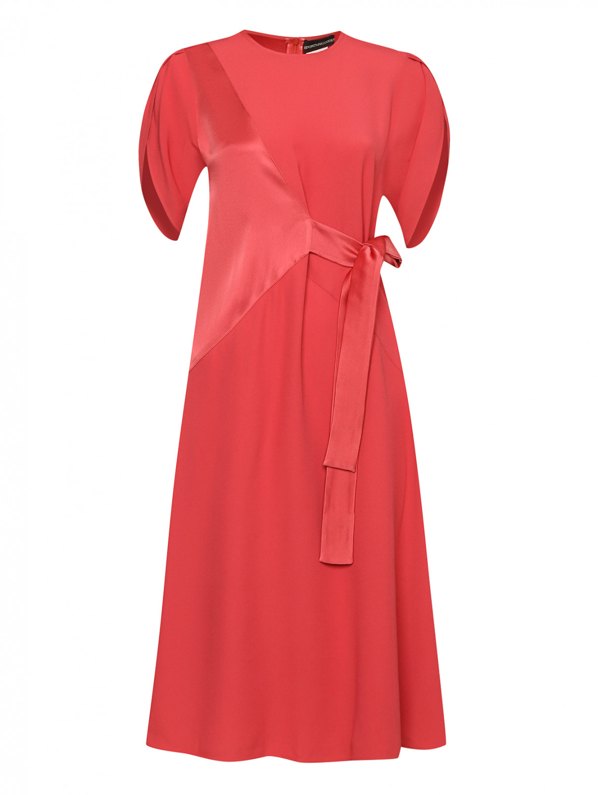 Платье-миди с разрезом и короткими рукавами Sportmax  –  Общий вид  – Цвет:  Красный