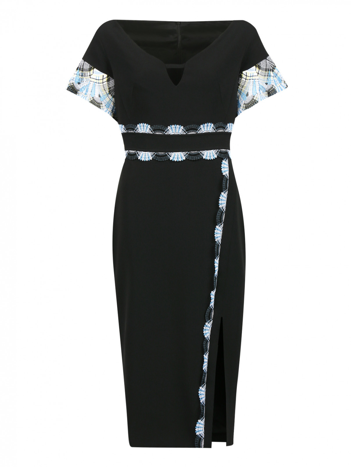 Платье-миди с кружевной отделкой Peter Pilotto  –  Общий вид  – Цвет:  Черный