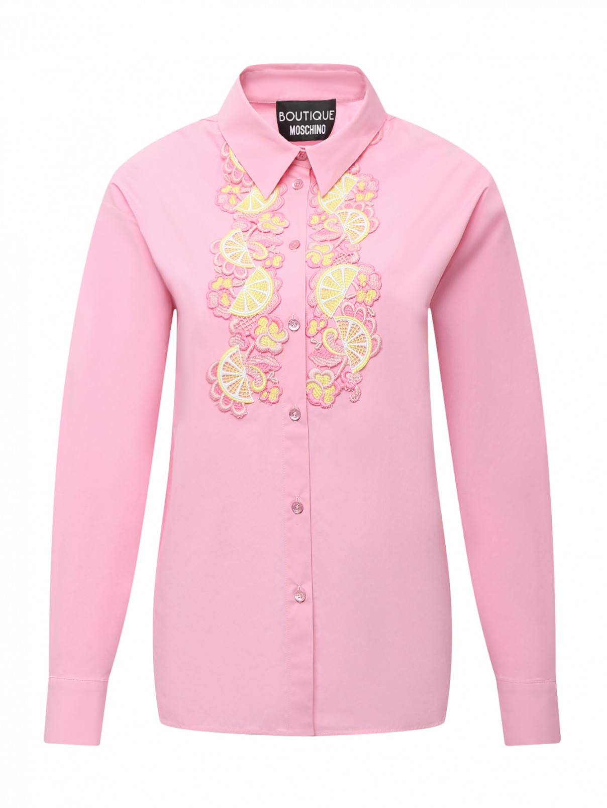 Рубашка из хлопка с декором Moschino Boutique  –  Общий вид  – Цвет:  Розовый