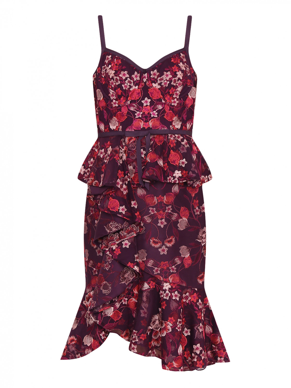 Платье с цветочным узором Marchesa  –  Общий вид  – Цвет:  Фиолетовый