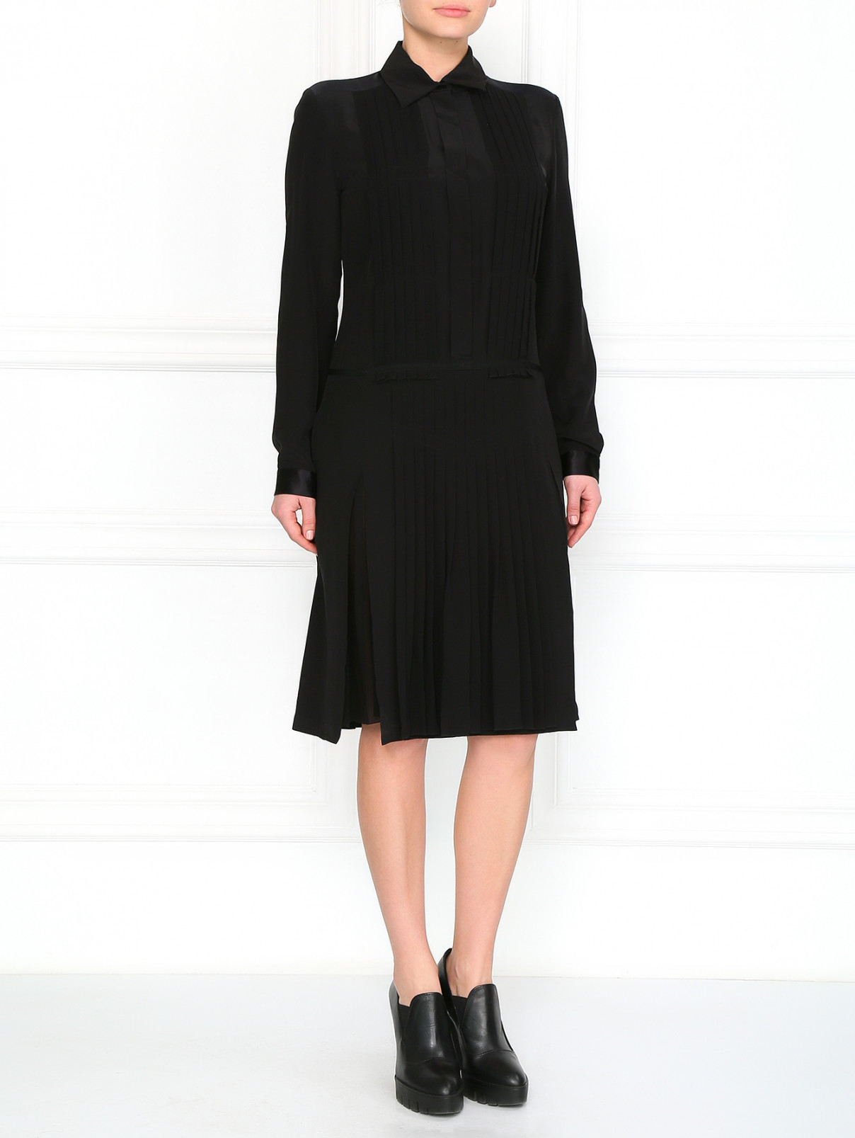 Платье с плиссированной юбкой Barbara Bui  –  Модель Общий вид  – Цвет:  Черный