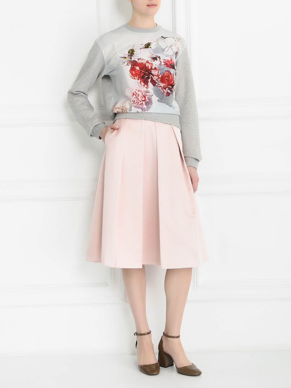 Атласная юбка из хлопка и вискозы Paul Smith  –  Модель Общий вид  – Цвет:  Розовый