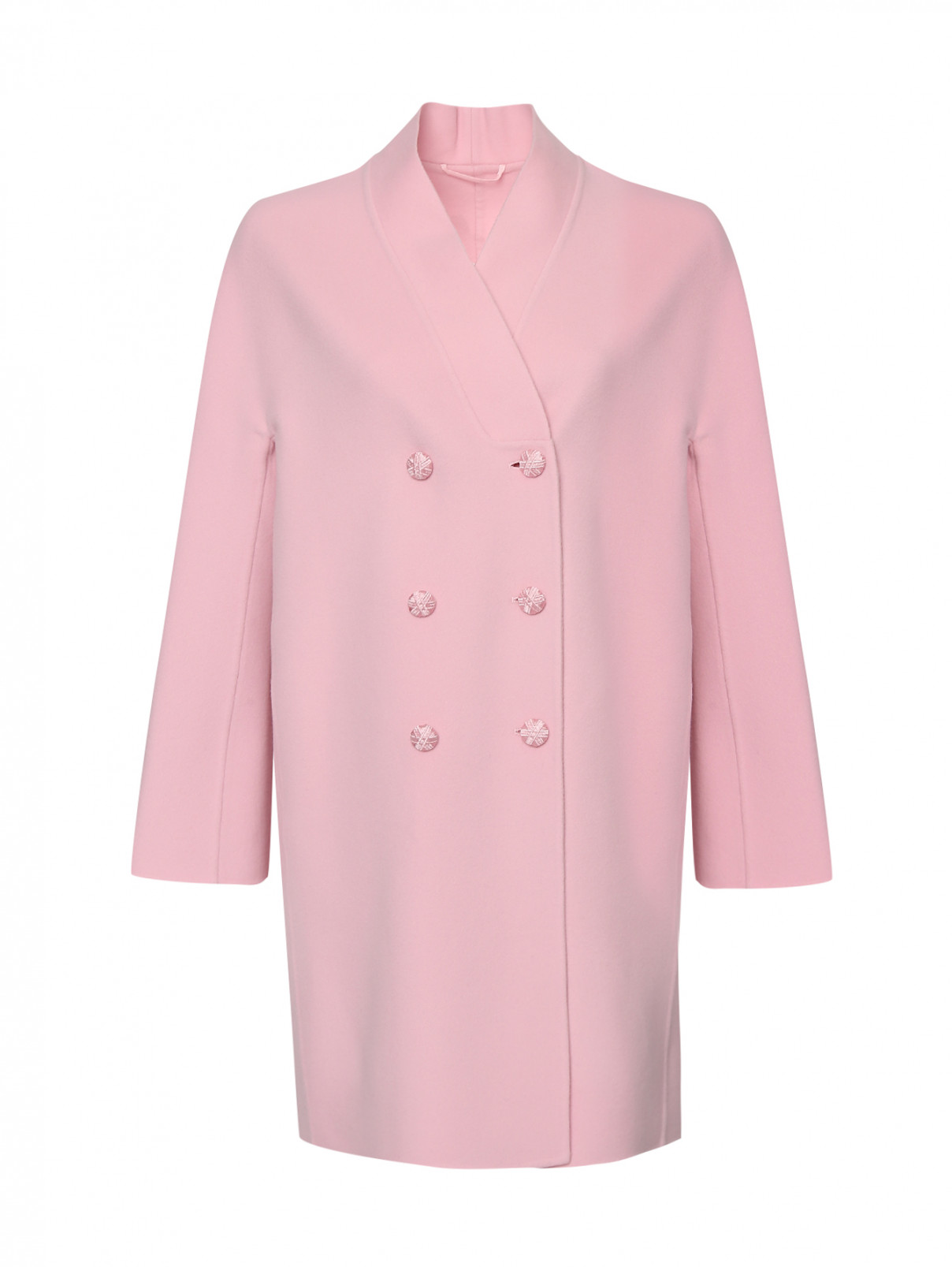 Пальто из шерсти двубортное Ermanno Scervino  –  Общий вид  – Цвет:  Розовый