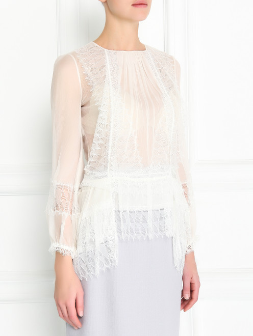 Блуза из шелка с декоративной кружевной отделкой Alberta Ferretti - Модель Верх-Низ