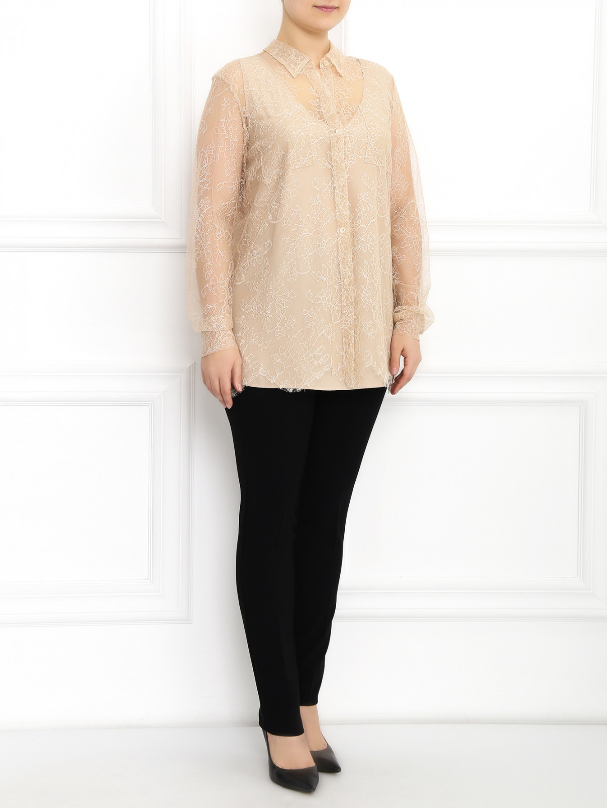 Кружевная блуза Marina Rinaldi  –  Модель Общий вид  – Цвет:  Бежевый