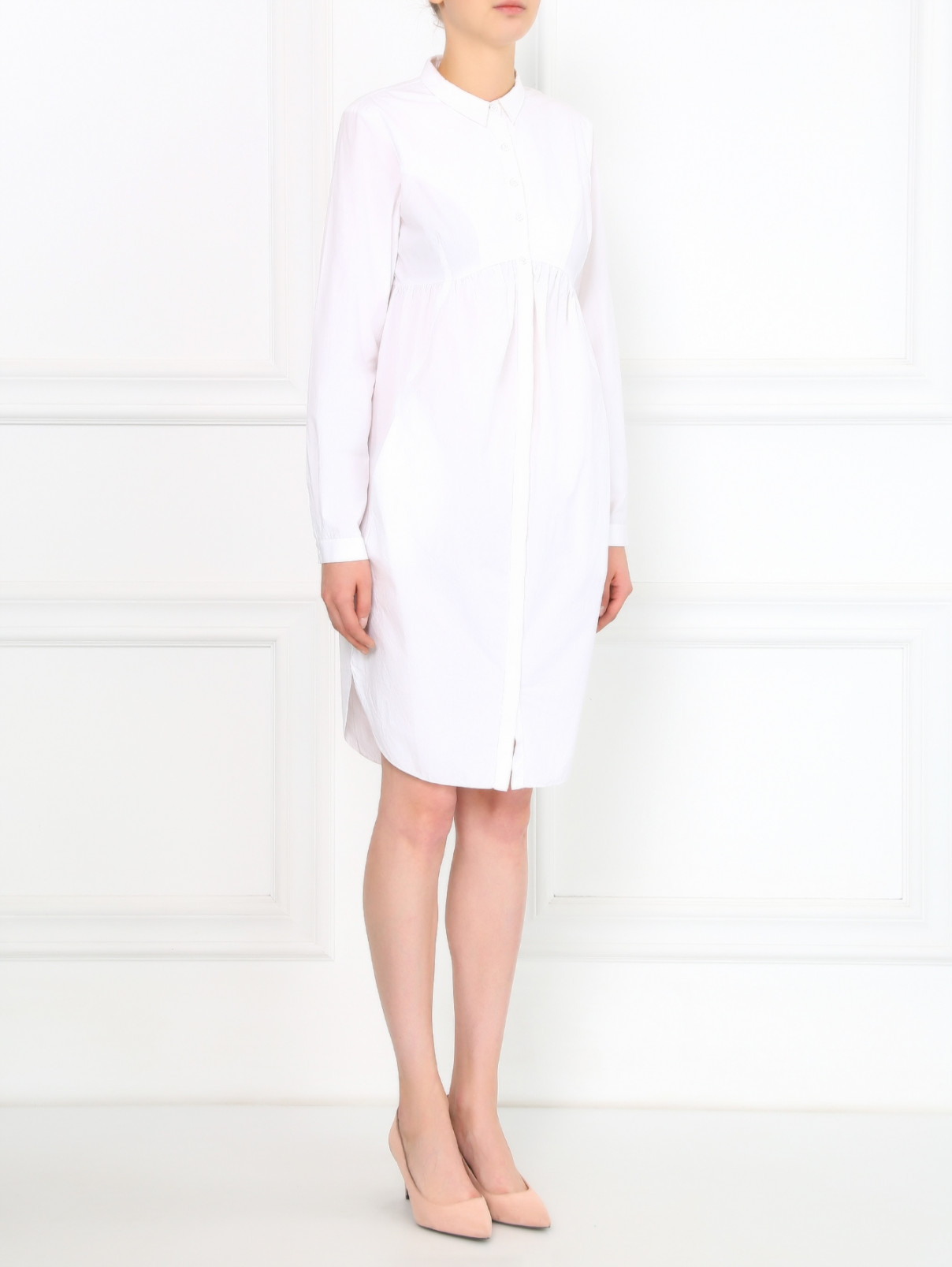Платье-рубашка с завышенной линией талии Twenty8Twelve  –  Модель Общий вид  – Цвет:  Белый