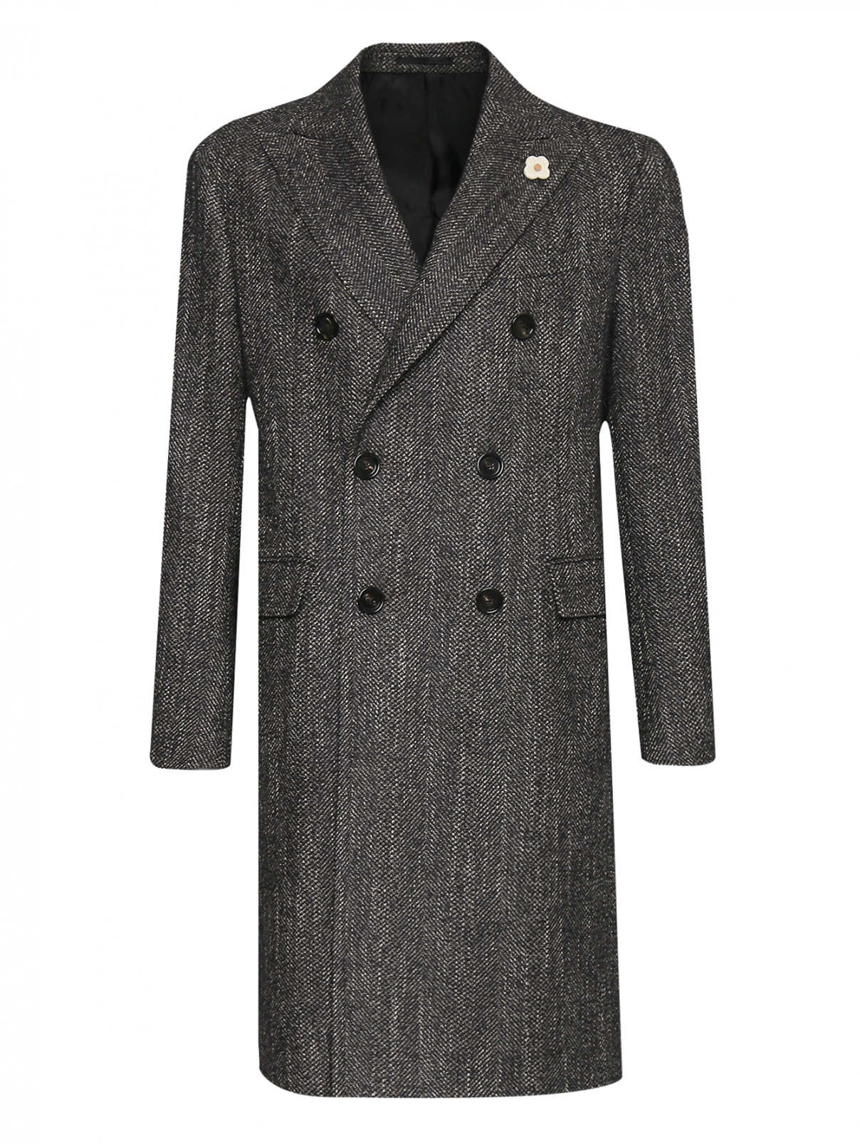 Двубортное пальто из шерсти с узором LARDINI  –  Общий вид  – Цвет:  Узор
