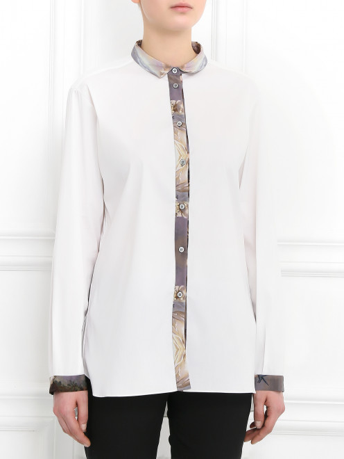 Рубашка из хлопка с контрастной вставкой  - Модель Верх-Низ