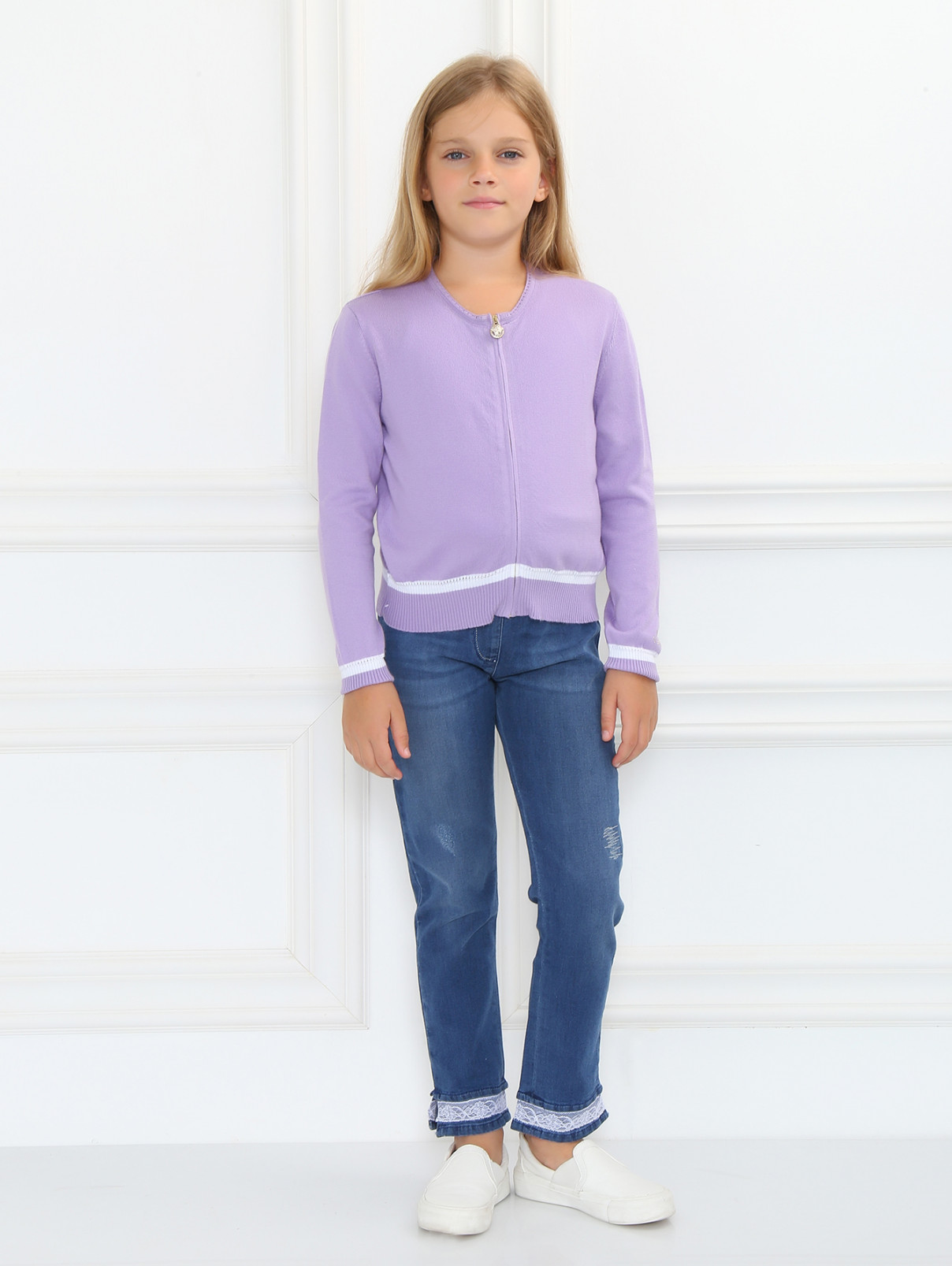 Кардиган из хлопка с контрастными вставками Young Versace  –  Модель Общий вид  – Цвет:  Фиолетовый