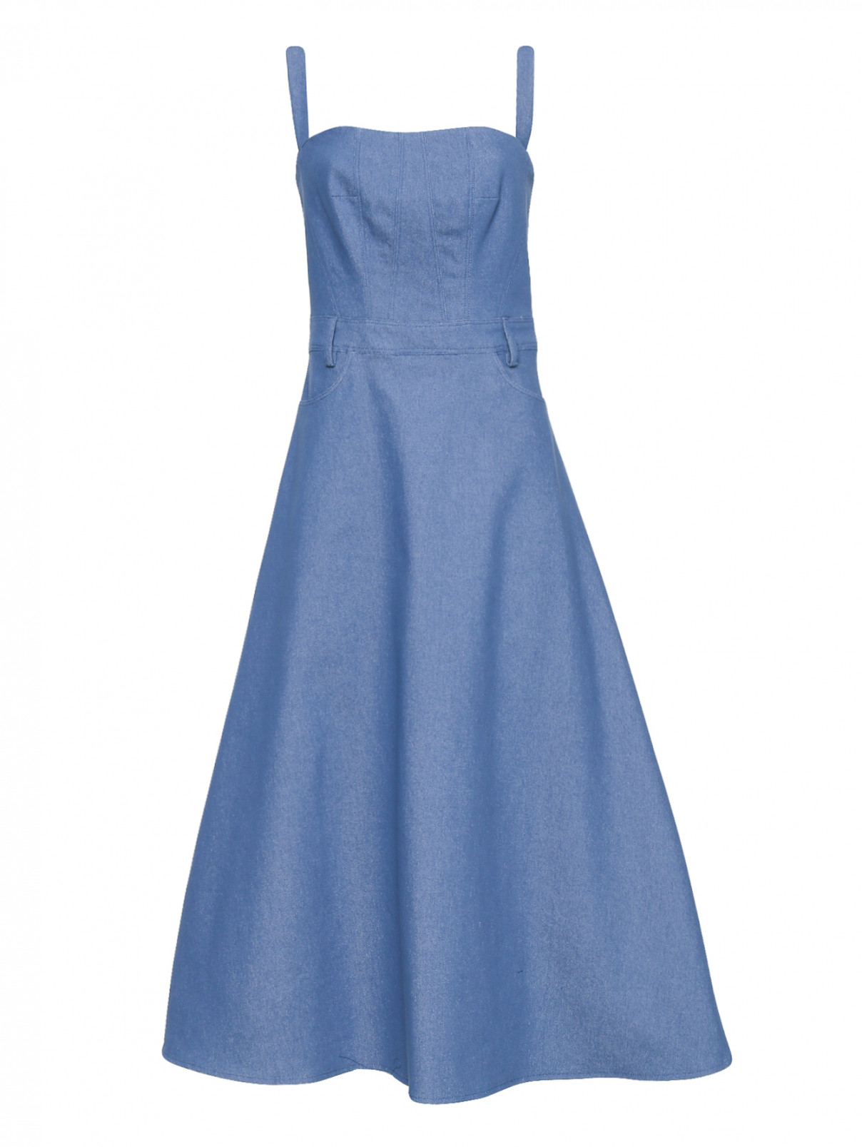 Платье-миди из хлопка с карманами Ли-Лу  –  Общий вид  – Цвет:  Синий