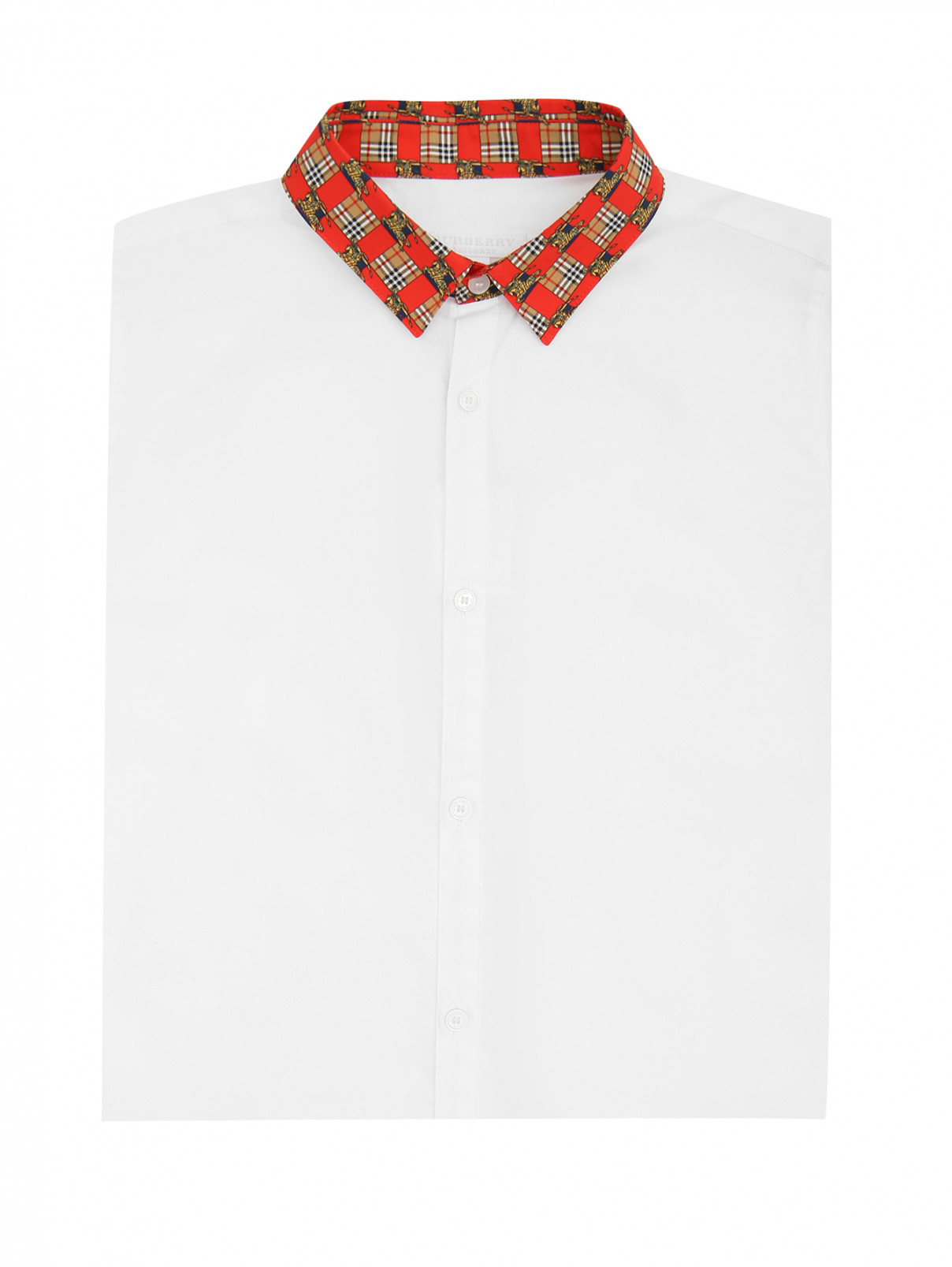 Рубашка из хлопка с ярким воротом Burberry  –  Общий вид  – Цвет:  Белый