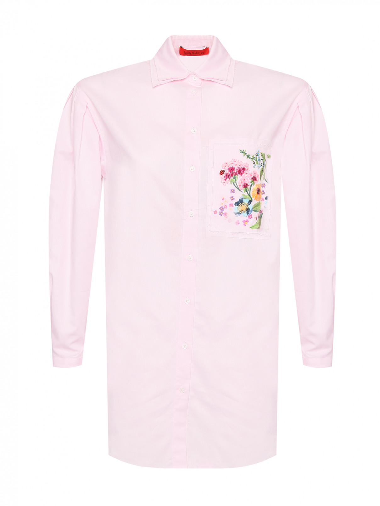 Рубашка с накладным карманом из хлопок и вышивкой Max&Co  –  Общий вид  – Цвет:  Розовый