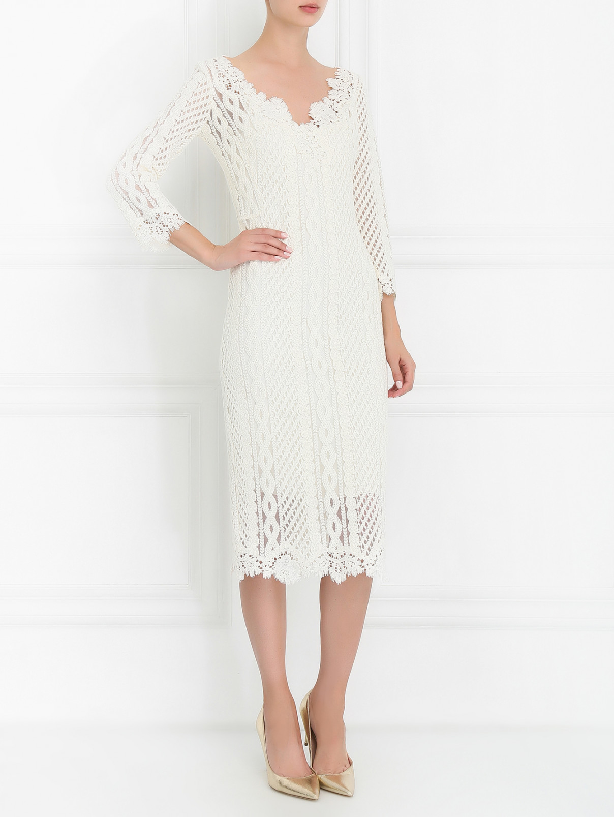 Платье-футляр с узором Ermanno Scervino  –  Модель Общий вид  – Цвет:  Белый
