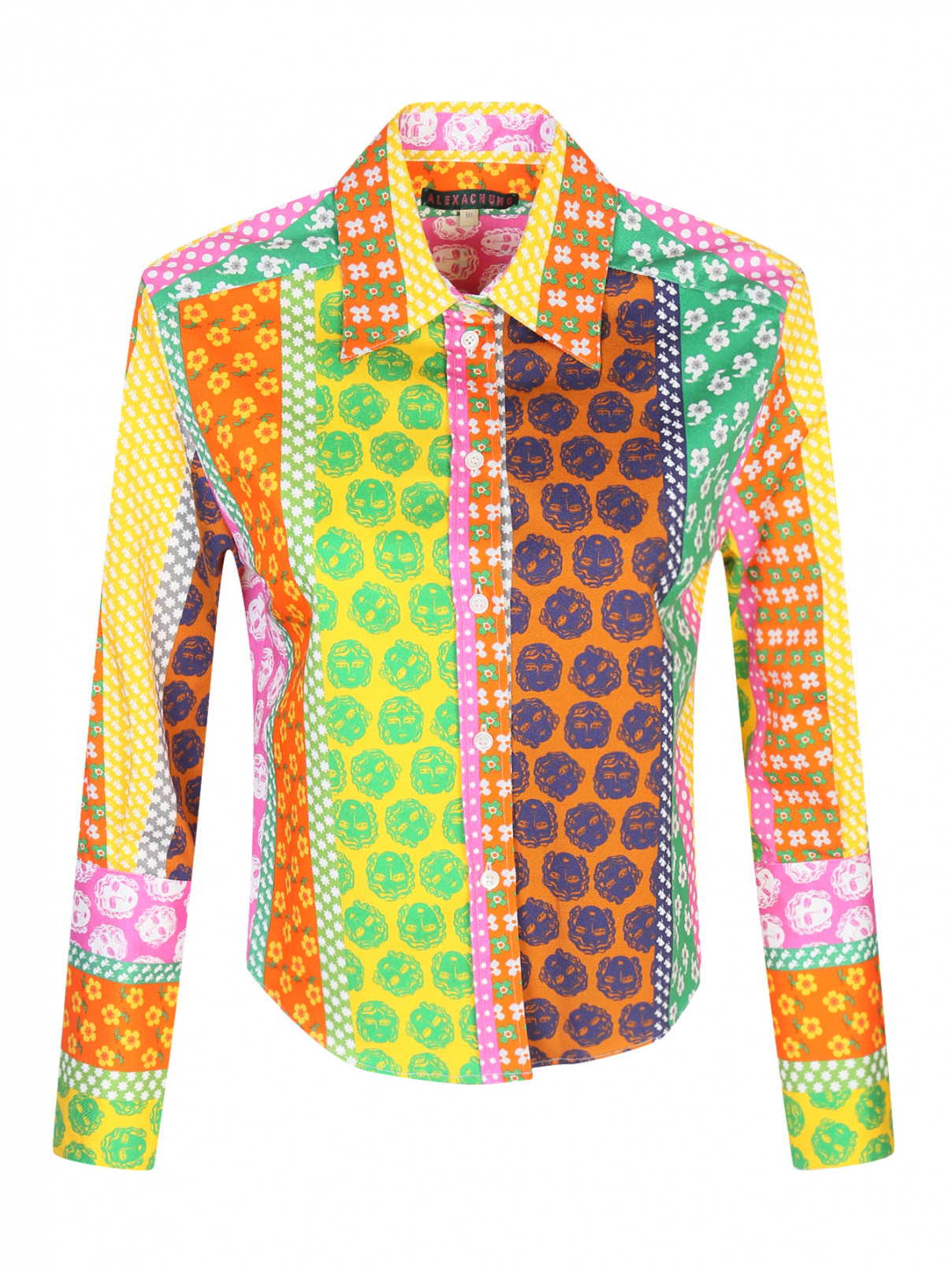 Укороченная рубашка из хлопка с узором Alexachung  –  Общий вид  – Цвет:  Мультиколор