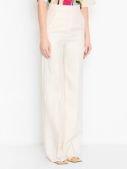 Однотонные брюки из льна Max Mara - МодельВерхНиз