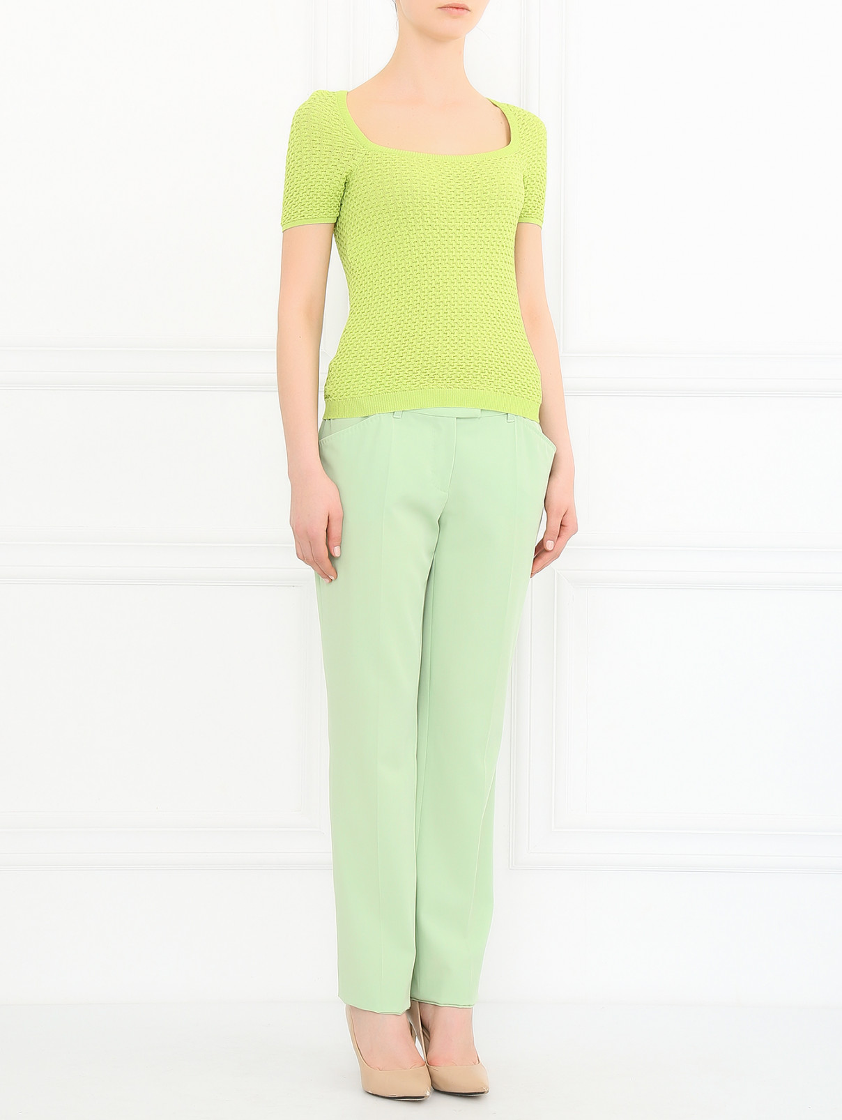 Джемпер из фактурной ткани с короткими рукавами Moschino  –  Модель Общий вид  – Цвет:  Зеленый