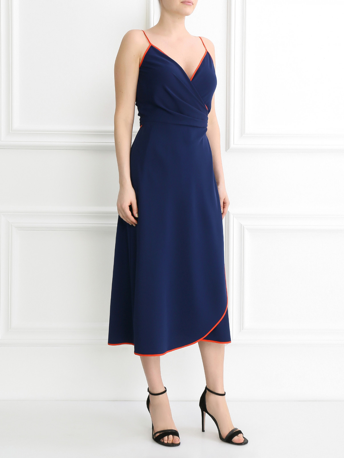 Платье-миди из шелка с запахом Tory Burch  –  Модель Общий вид  – Цвет:  Синий