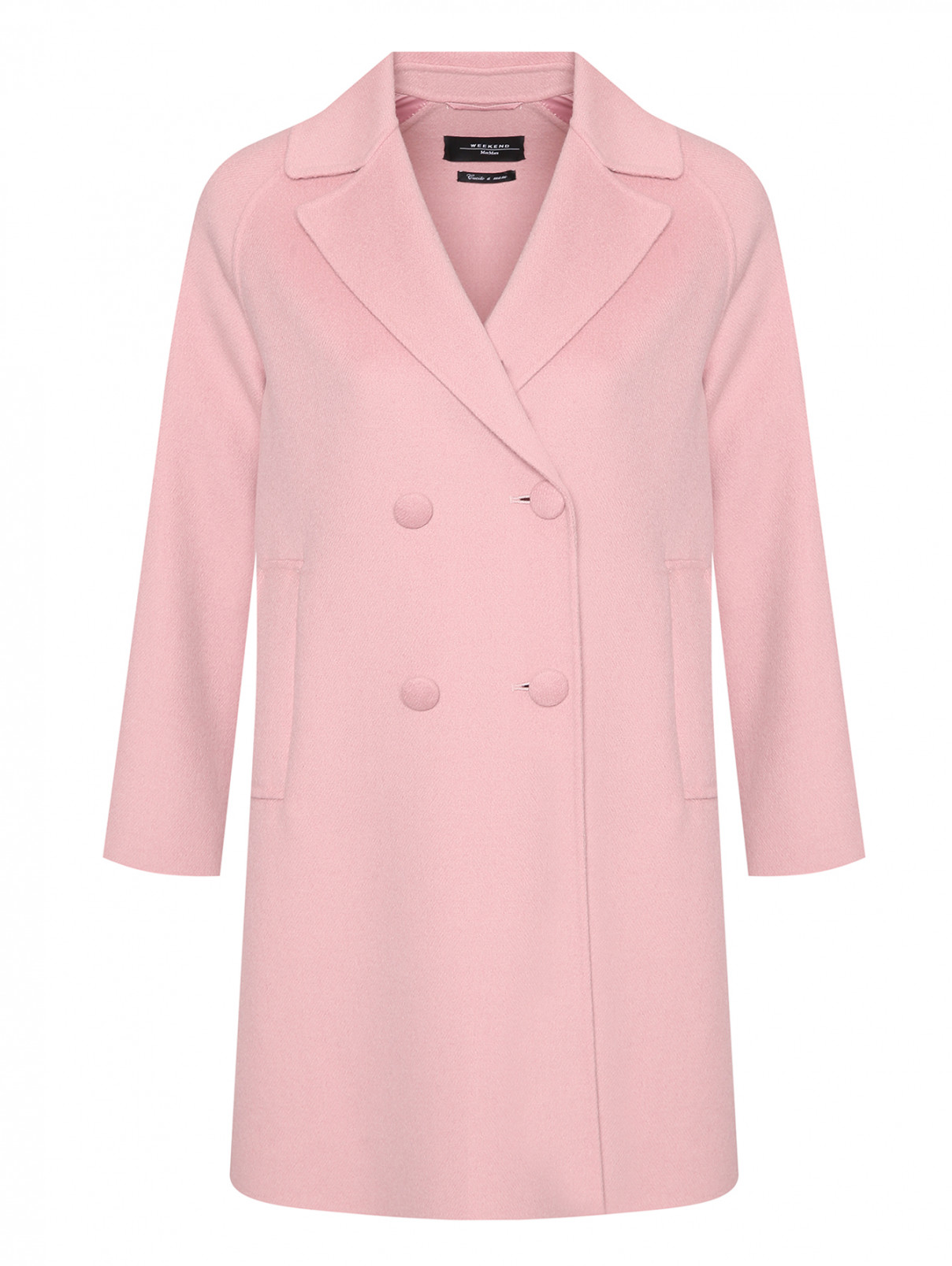 Двубортное пальто из шерсти с карманами Weekend Max Mara  –  Общий вид  – Цвет:  Розовый