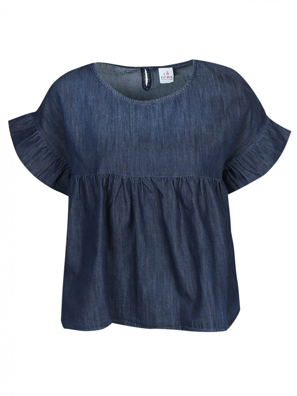 Блуза из денимного хлопка укороченная  с воланами DEHA  –  Общий вид  – Цвет:  Синий