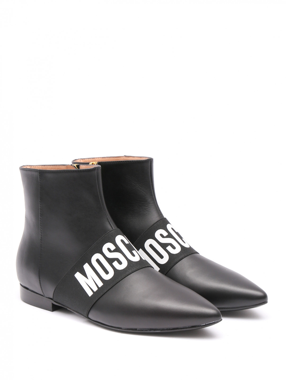 Ботинки из гладкой кожи на плоской подошве Moschino  –  Общий вид  – Цвет:  Черный
