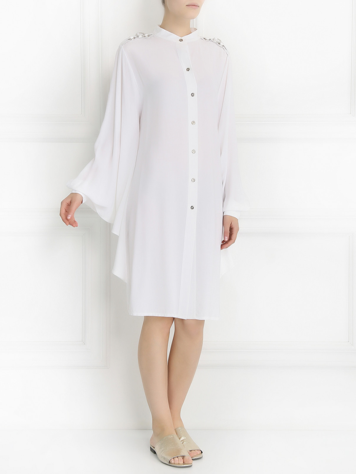 Удлиненный халат на пуговицах Anna Club by La Perla  –  Модель Общий вид  – Цвет:  Белый