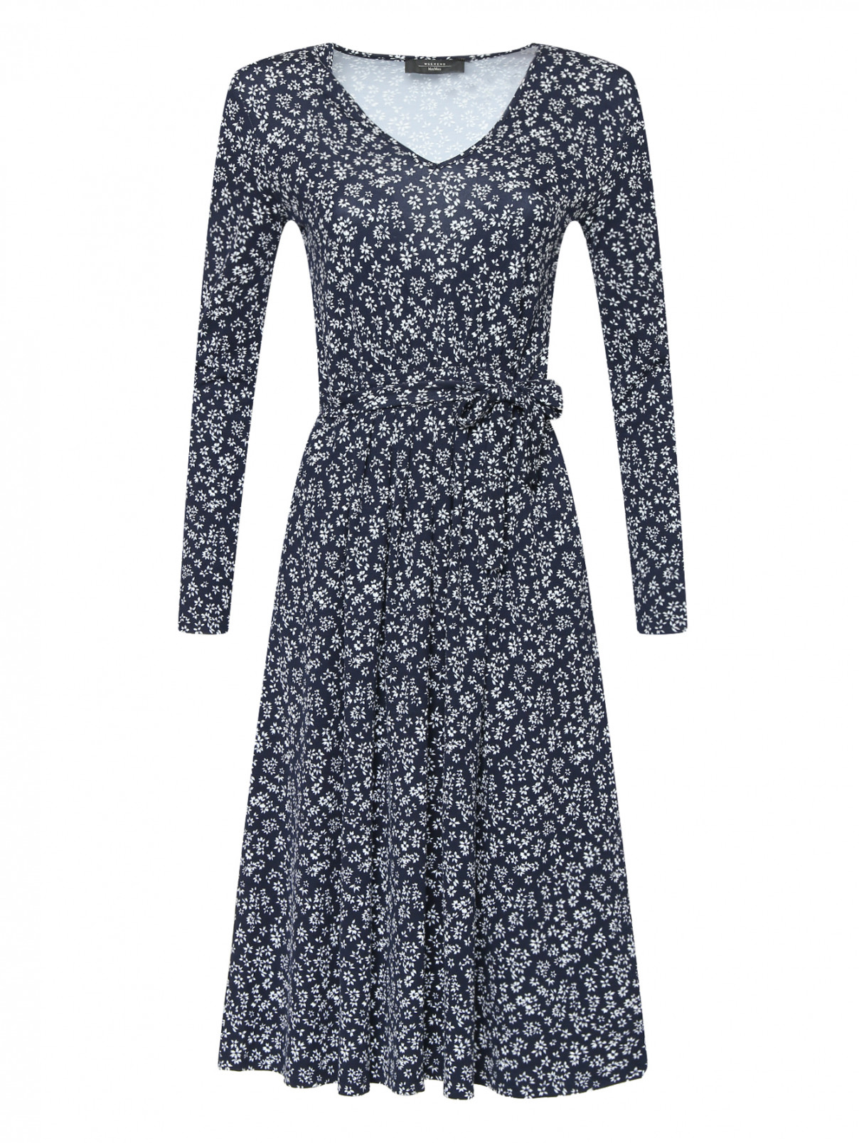 Трикотажное платье с цветочным узором Weekend Max Mara  –  Общий вид  – Цвет:  Синий
