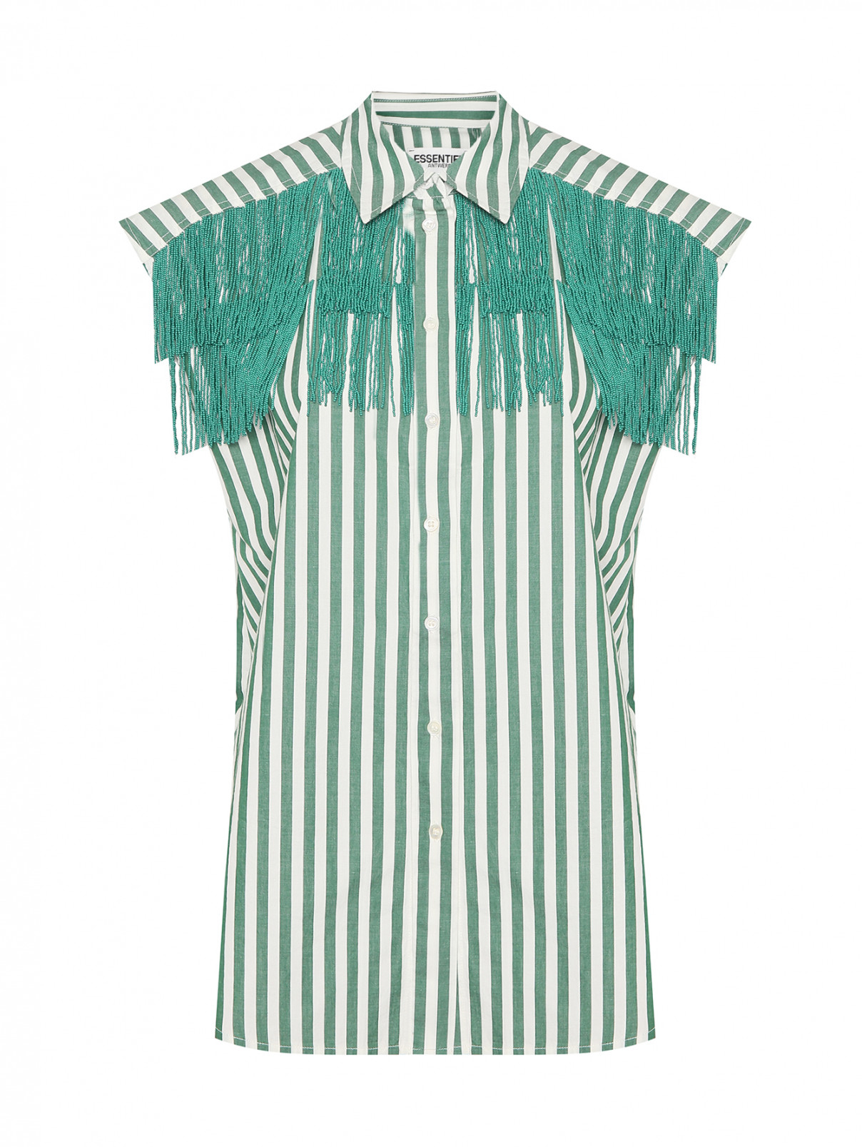 Рубашка без рукавов украшеная бисером Essentiel Antwerp  –  Общий вид  – Цвет:  Зеленый
