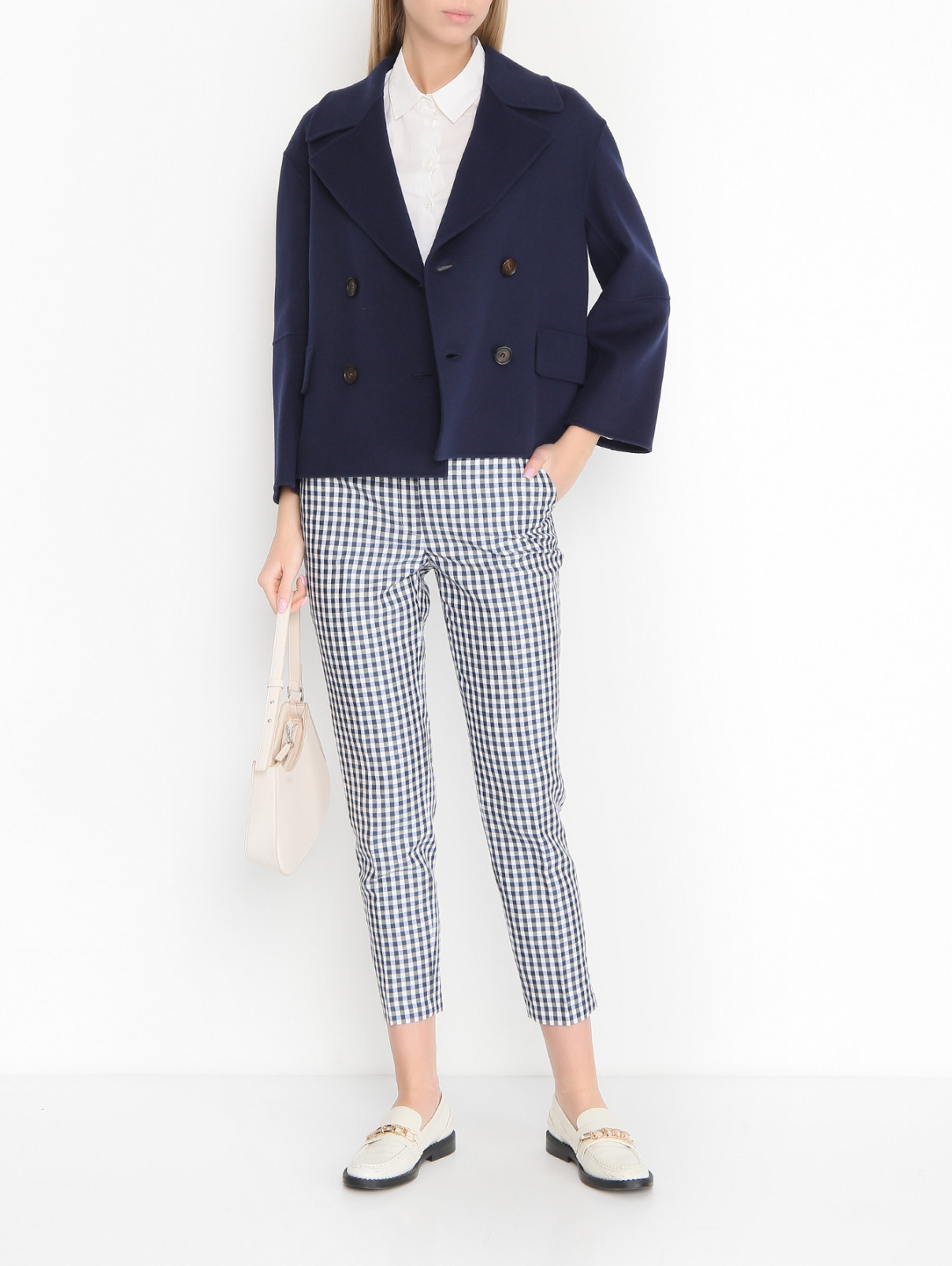 Двубортное полупальто из шерсти Max Mara  –  МодельОбщийВид  – Цвет:  Синий