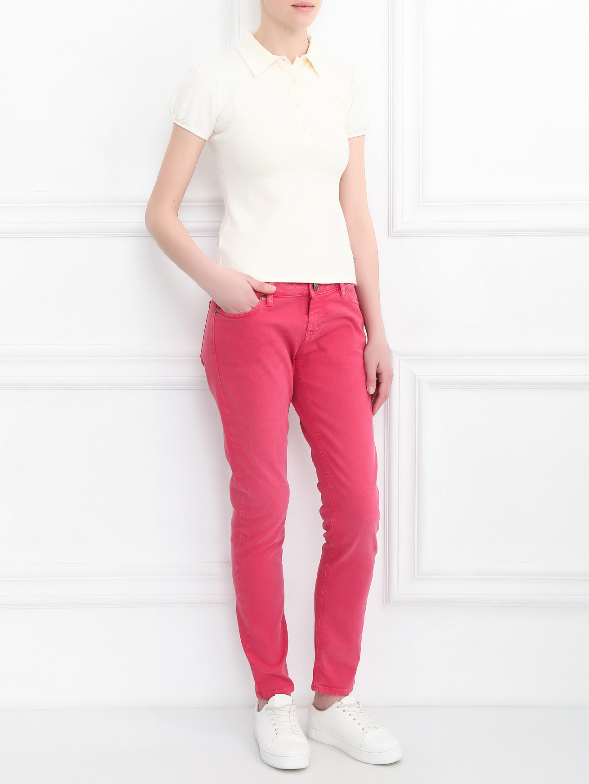Укороченные джинсы зауженного кроя Moschino Love  –  Модель Общий вид  – Цвет:  Розовый