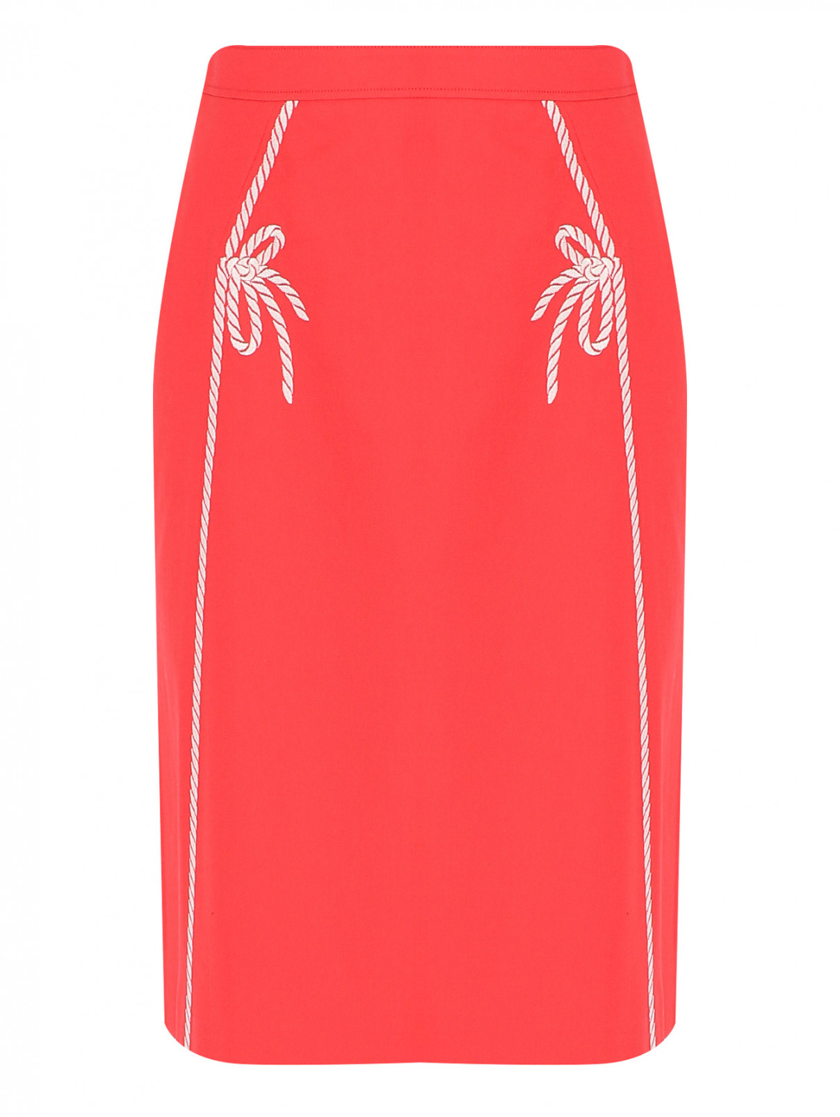 Юбка-миди из хлопка с вышивкой Moschino Boutique  –  Общий вид  – Цвет:  Красный