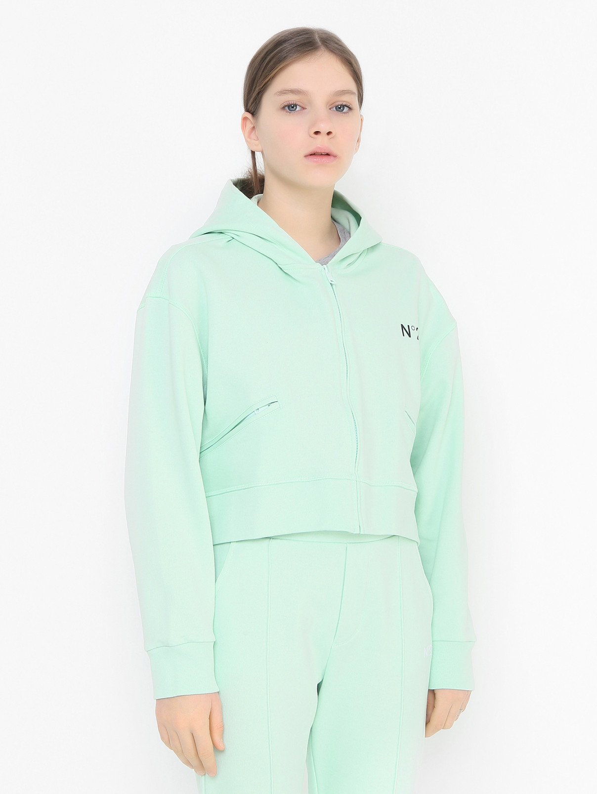 Толстовка с карманами на молнии N21  –  МодельВерхНиз  – Цвет:  Зеленый