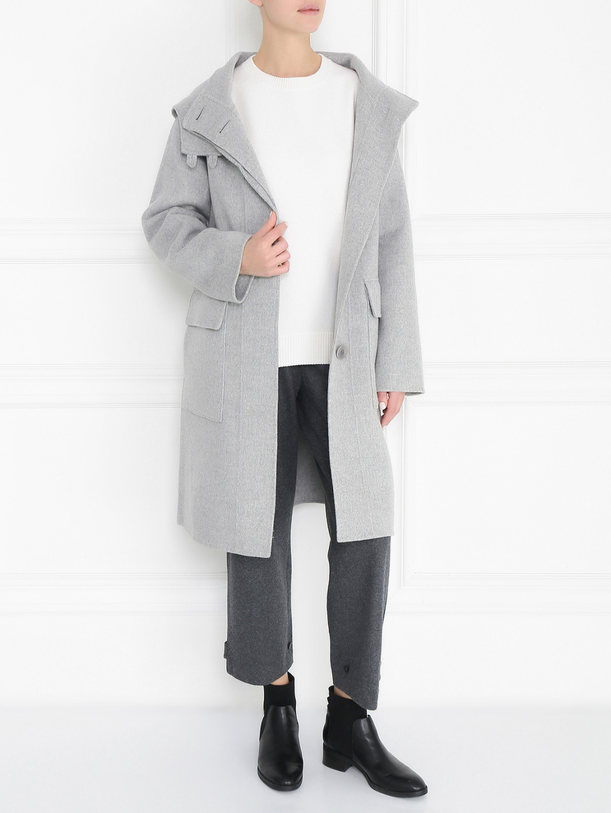 Пальто из шерсти и кашемира с накладными карманами Theory  –  Модель Общий вид  – Цвет:  Серый