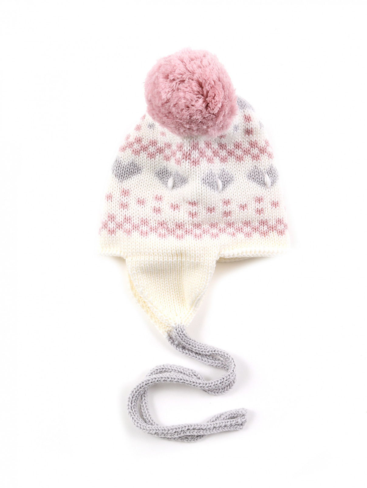 Шерстяная шапочка с помпонами на завязках Catya  –  Общий вид  – Цвет:  Розовый