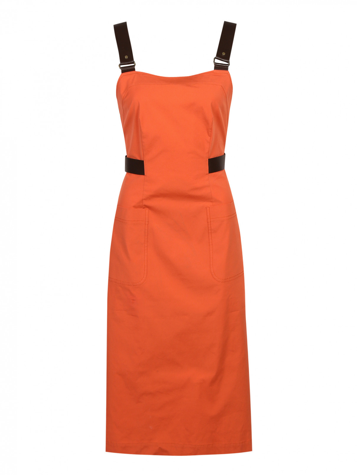 Платье из хлопка с контрастной отделкой Alberta Ferretti  –  Общий вид  – Цвет:  Оранжевый