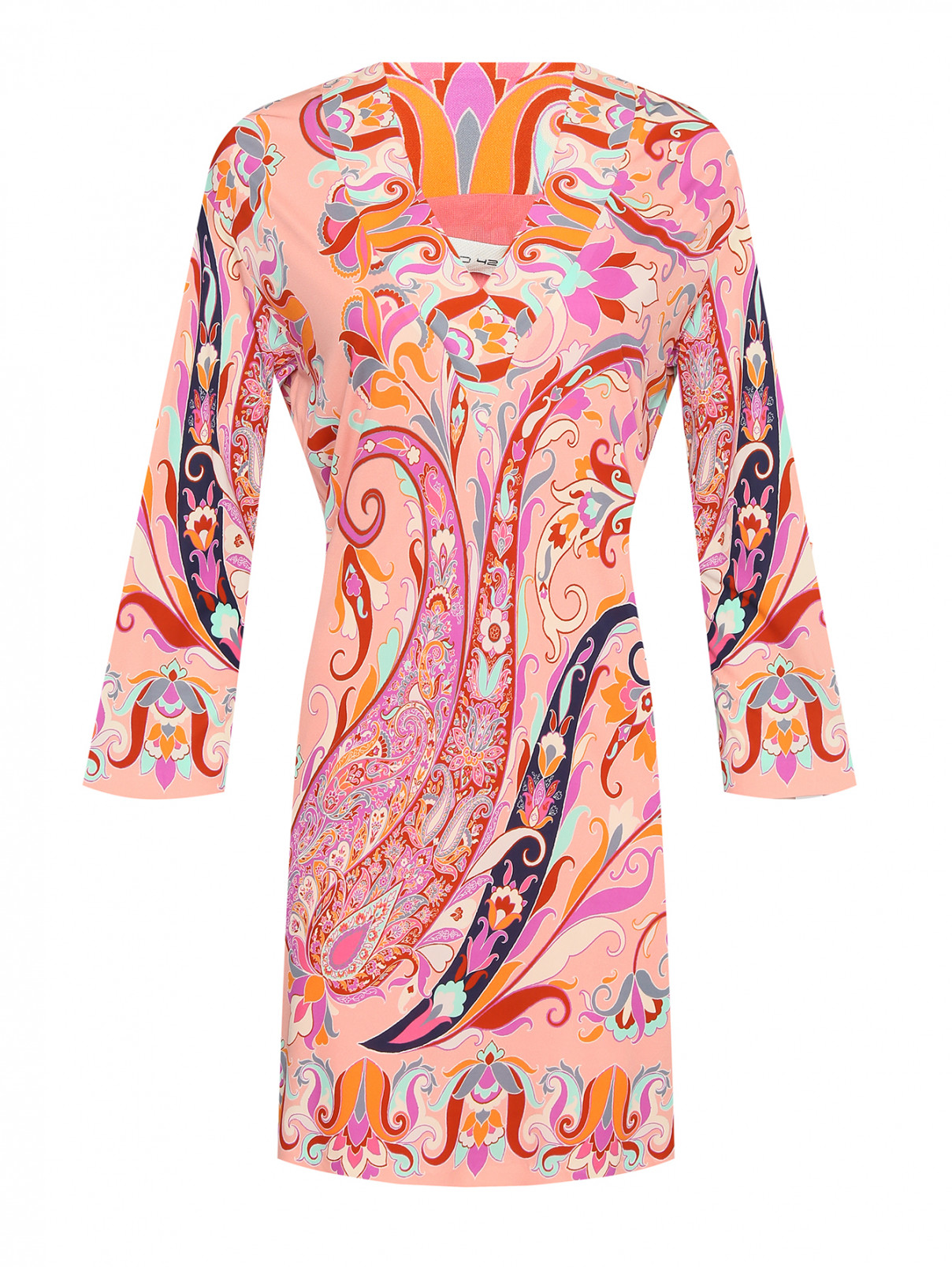 Платье из вискозы с V-образным вырезом Etro  –  Общий вид  – Цвет:  Розовый