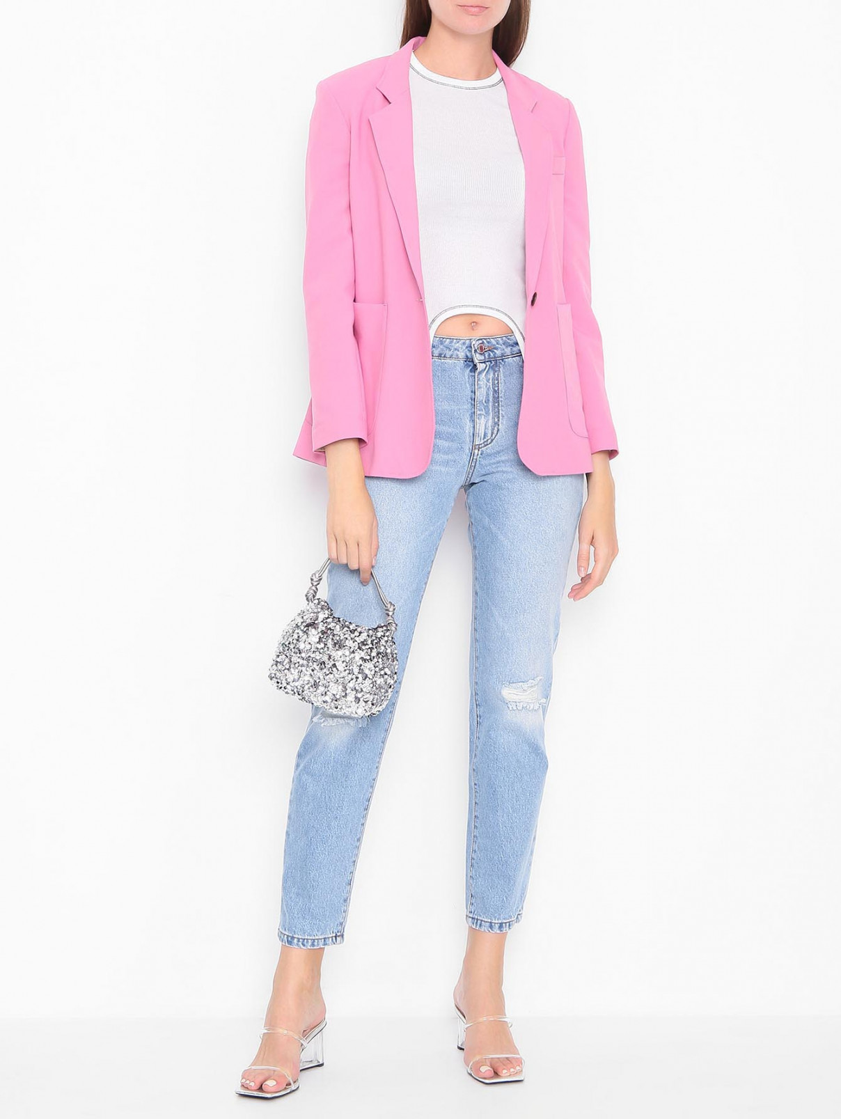 Однобортный жакет с карманами Alysi  –  МодельОбщийВид  – Цвет:  Розовый