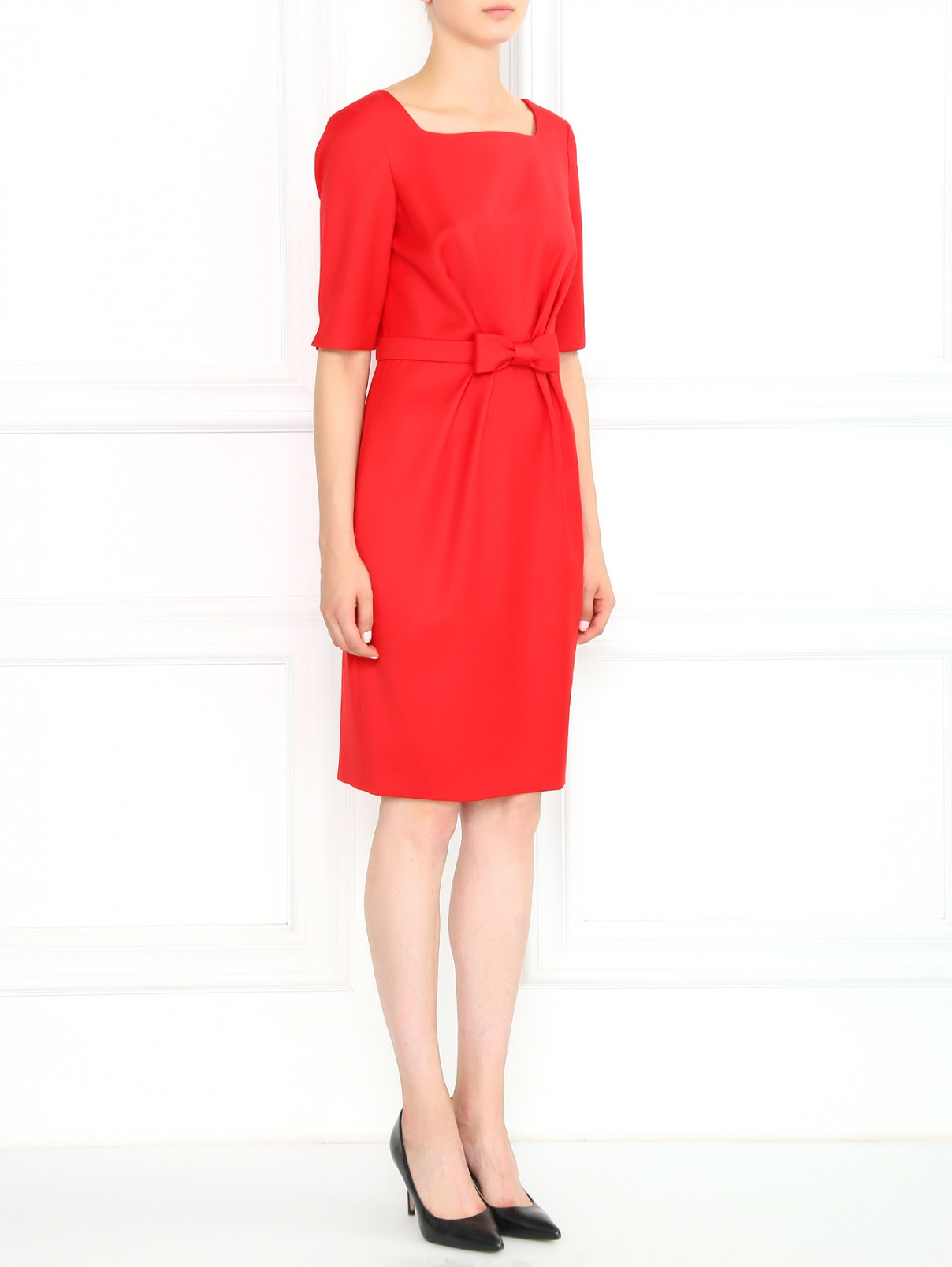 Платье-футляр из шерсти с декоративным бантом Moschino Boutique  –  Модель Общий вид  – Цвет:  Красный