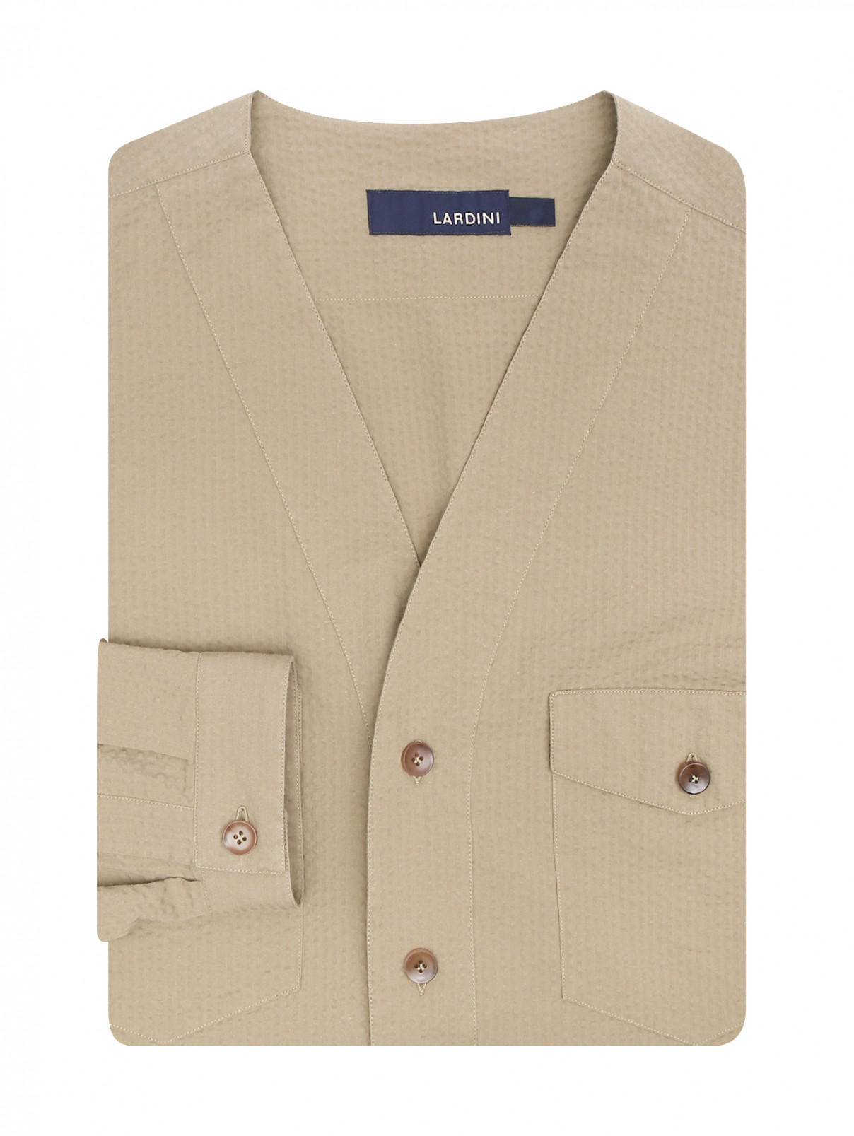 Рубашка из хлопка с накладными карманами LARDINI  –  Общий вид  – Цвет:  Зеленый