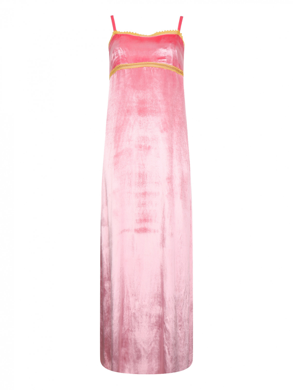 Платье из шелкового бархата с контрастной отделкой Alberta Ferretti  –  Общий вид  – Цвет:  Розовый
