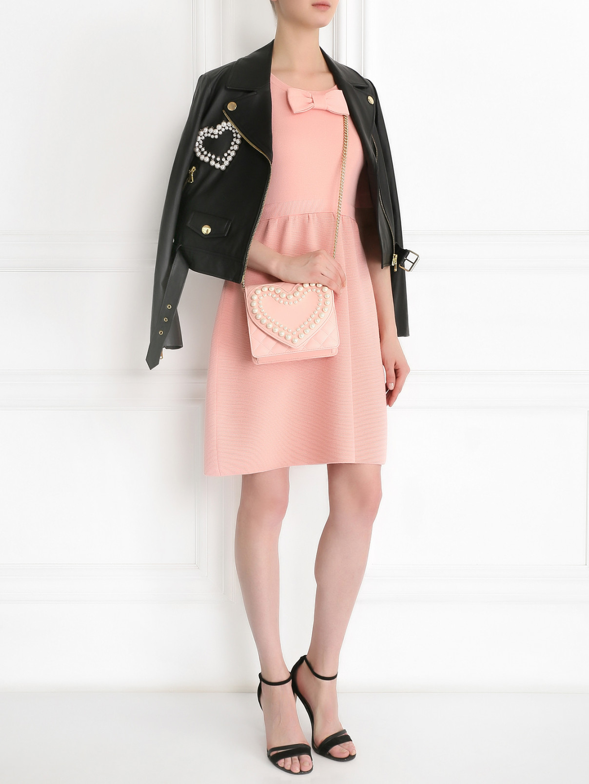 Платье из шерсти и хлопка с декоративным бантом Moschino Boutique  –  Модель Общий вид  – Цвет:  Розовый