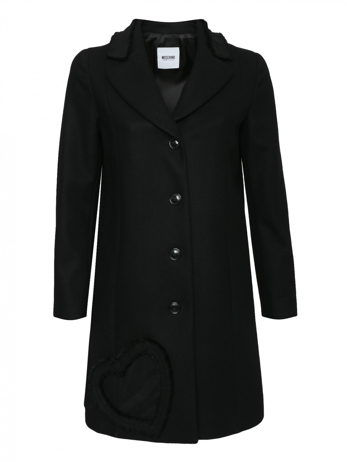Пальто из шерсти на пуговицах Moschino  –  Общий вид  – Цвет:  Черный